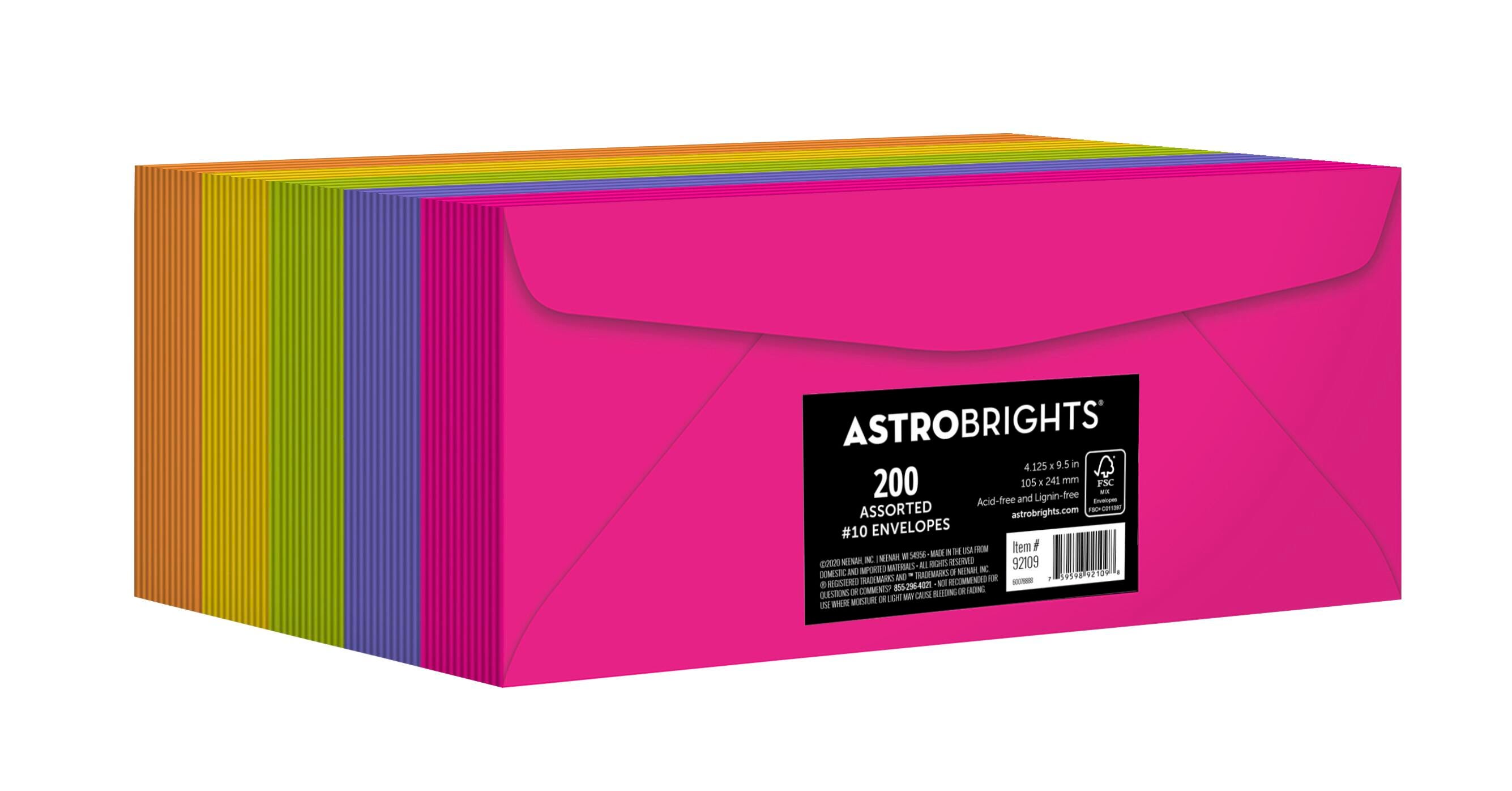 Astrobrights Colored #10 Envelopes, 4-1/8 x 9-1/2 Inches, 24 lb/89 gsm, Self-Seal, Happy 5-Color Assortment, 200 Pack 2133769
